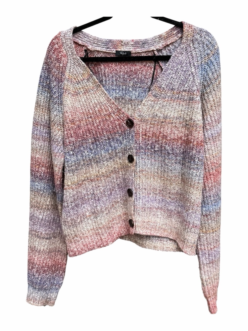Rails Pastel Multi-Stripe Ribbed V-Neck Button Up Josie  Amethyst Cardigan XL